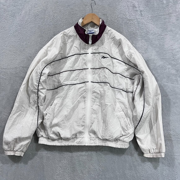 VTG Y2K 90s Reebok Jacket Men's Large White Full‎ Zip Windbreaker Retro